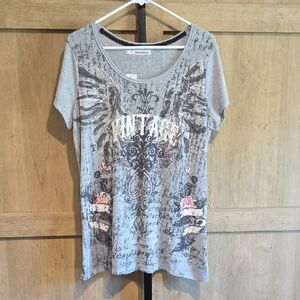 (J49) Maurices Gray Graphic Short Sleeve Tee Sz 0